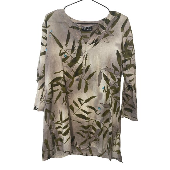 KikiSol Womens Leaf Pattern Tunic Beach Top M Coastal Summer - Picture 1 of 6